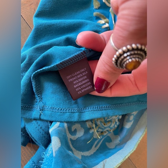 Hale Bob Silk Turquoise and Gold Mini Dress Size XS - Picture 8 of 9